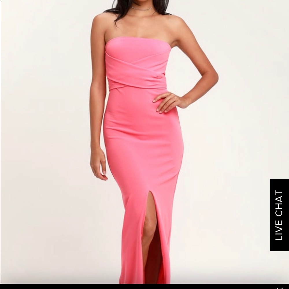 Vibrant Bright Pink Strapless Maxi Dress